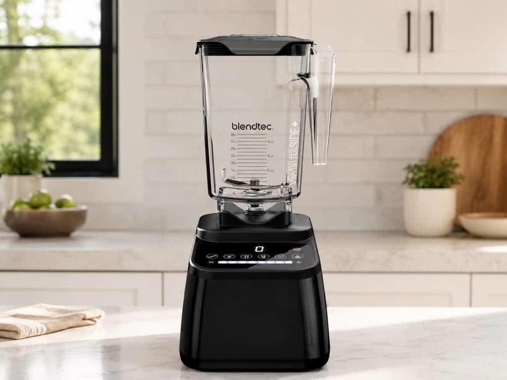 Blendtec Designer 650 blender with touchscreen display on a modern kitchen counter