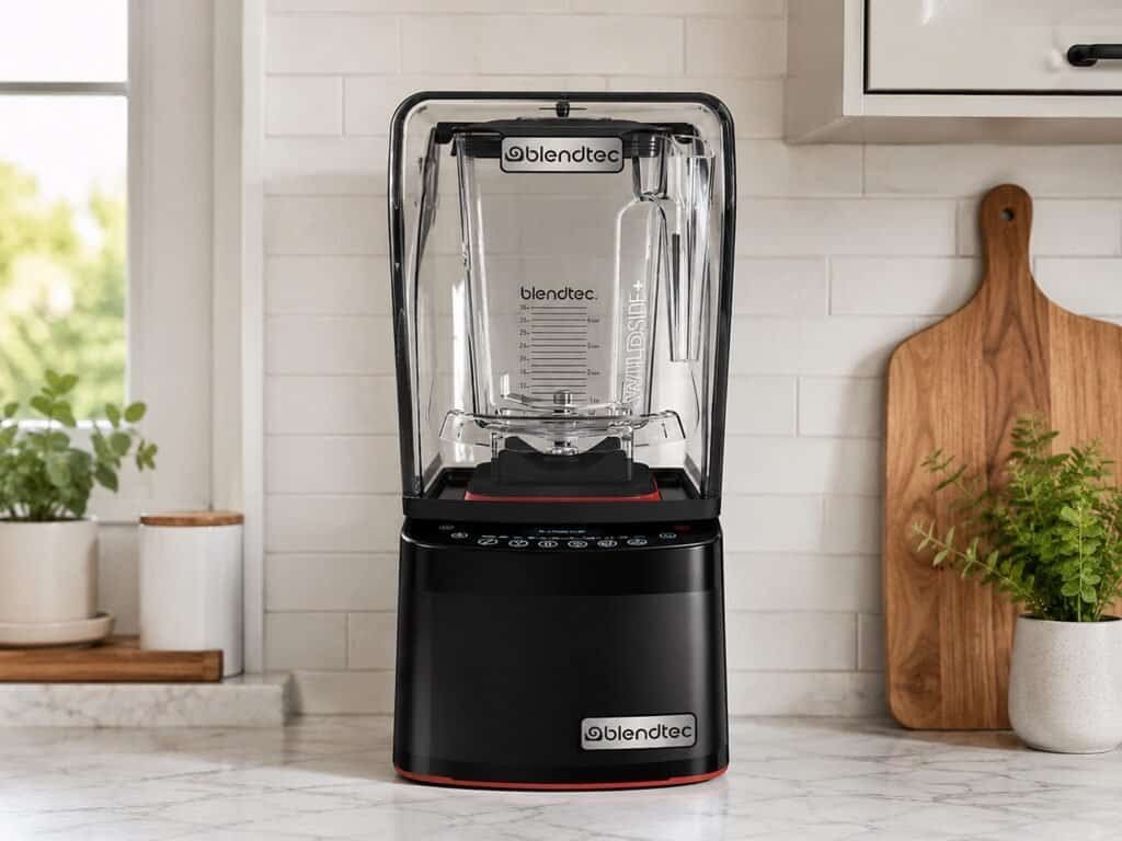 Blendtec Professional 800 blender with sound enclosure on a kitchen counter