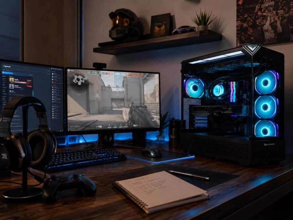 iBuyPower RDY Element 9 Pro R07 gaming desktop showing dual-sided glass panels with full interior view and ARGB liquid cooling