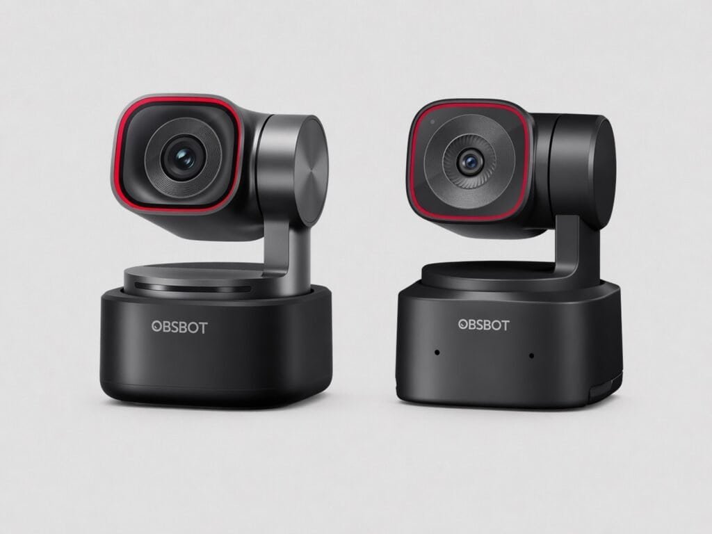 side by side view of OBSBOT Tiny 2 vs Tiny 2 Lite AI tracking webcams