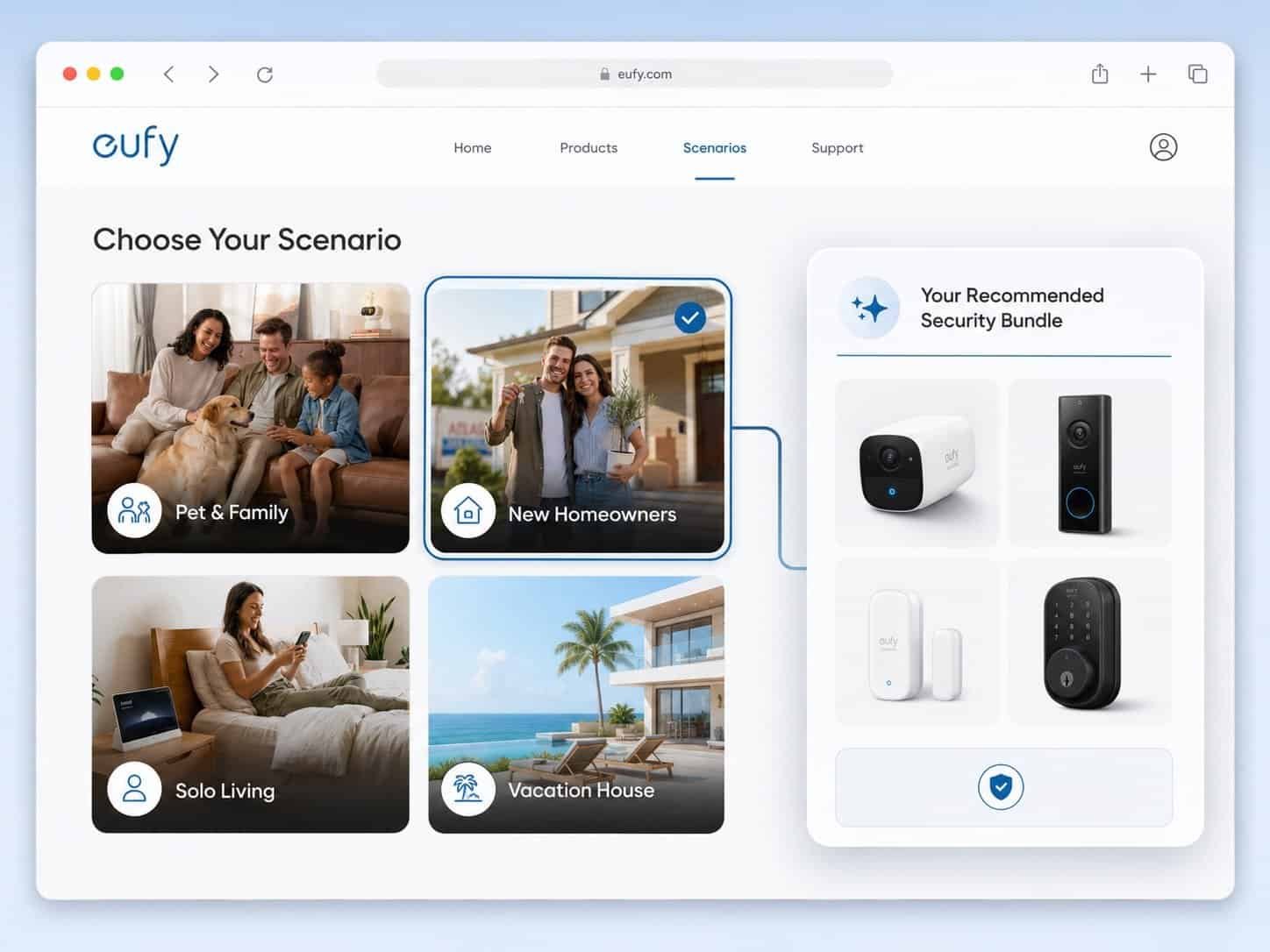 Eufy review – eufy Scenarios system showing smart home security setups for different life stages