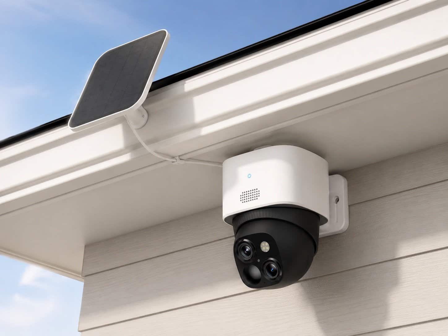 Eufy review – eufy SoloCam S340 solar-powered outdoor security camera mounted on wall