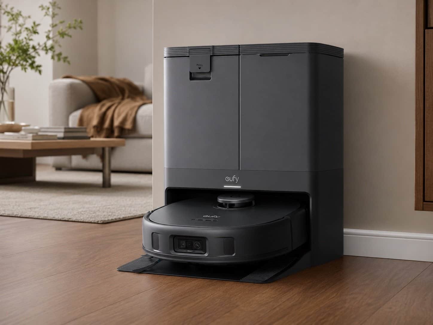 Eufy review – eufy X10 Pro Omni robot vacuum and mop with All-in-One Station on hardwood floor