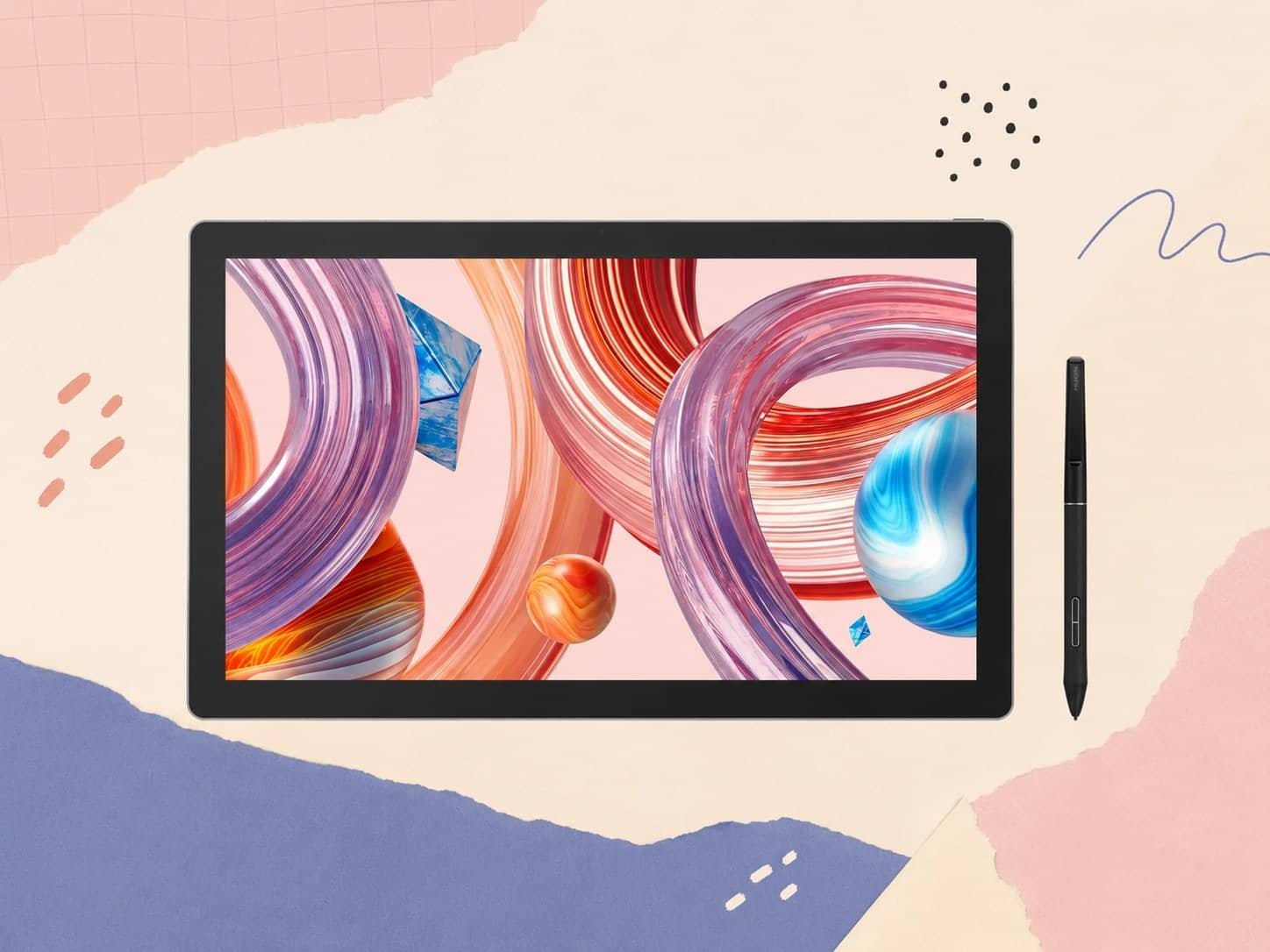 Huion review – Kamvas Studio 16 standalone drawing computer with stylus on abstract art screen