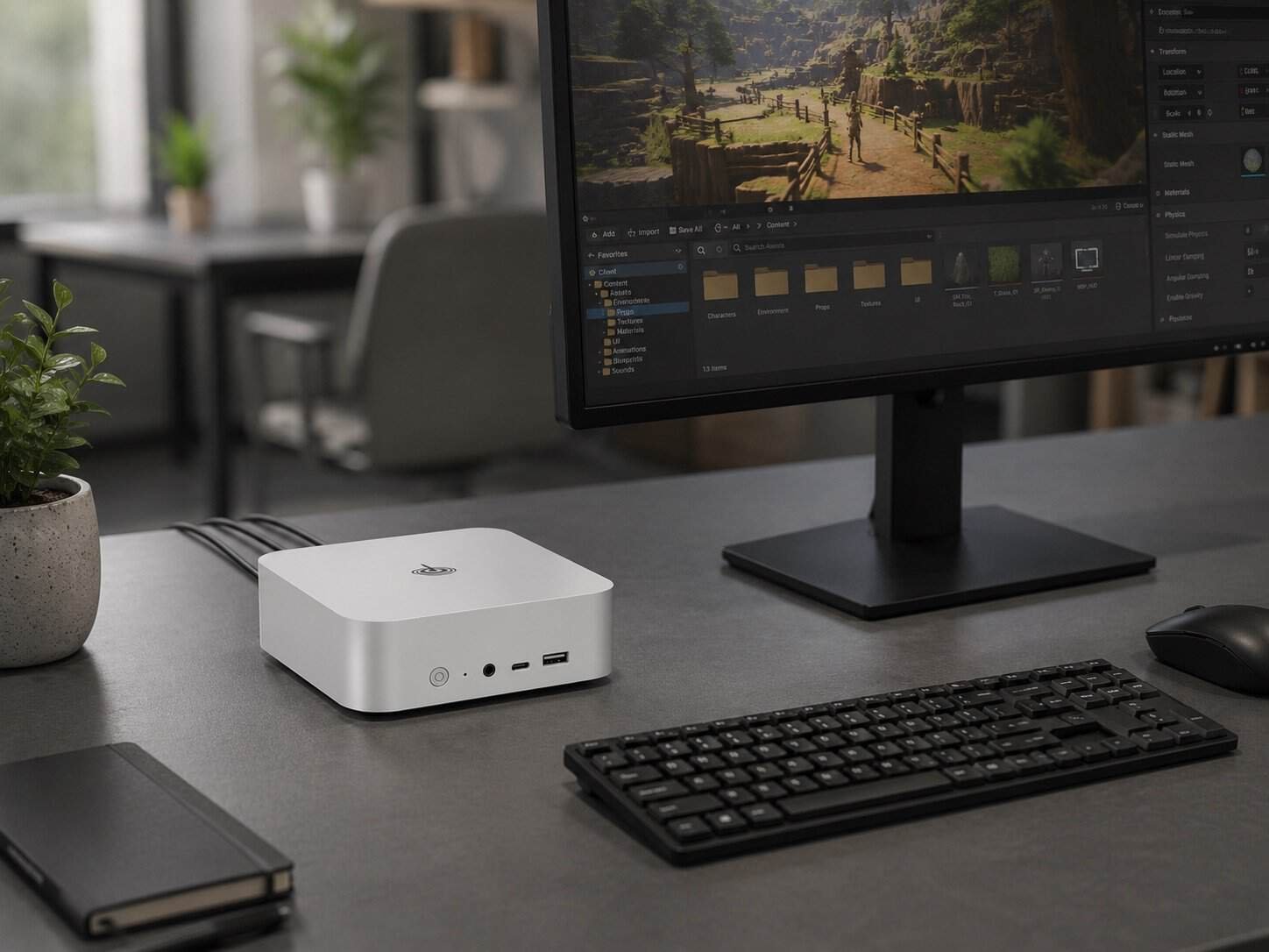 Beelink review – Beelink SER8 8845HS mini PC in frost silver on desk setup