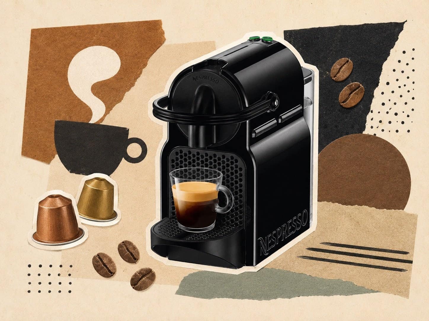 How to choose a coffee machine – Nespresso pod coffee machine with capsules on kitchen counter