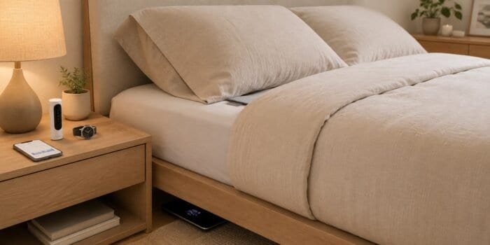 Withings review - ScanWatch 2, BodyFit, BPM Vision, BeamO, and Sleep health devices arranged in a clean home setting